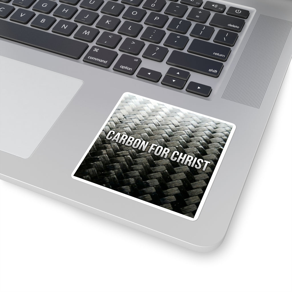 Square Sticker — "Carbon for Christ" Carbon Fiber Faith Sticker