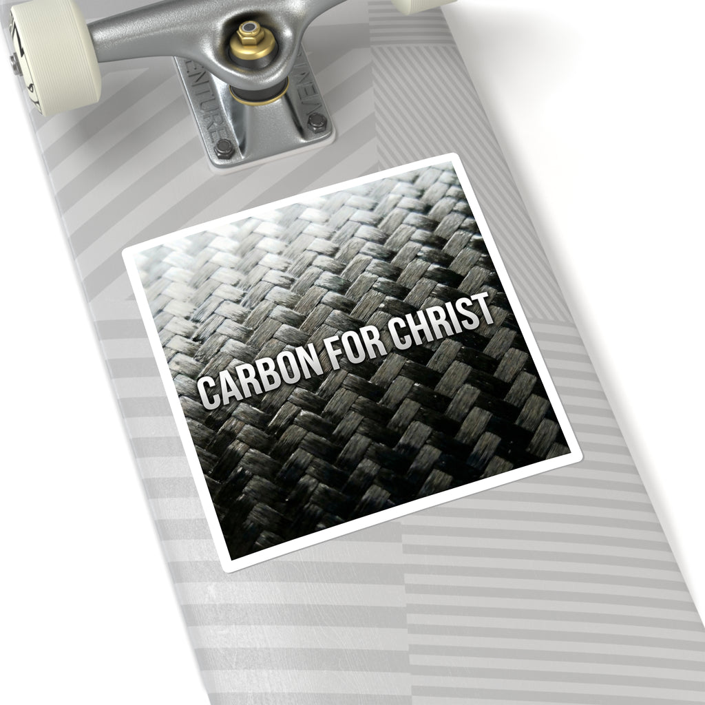 Square Sticker — "Carbon for Christ" Carbon Fiber Faith Sticker